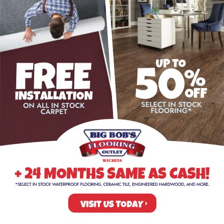 Free Installation on all in stock carpet | Up to 50% off select in stock Waterproof Flooring, Ceramic Tile, Engineered Hardwood and more. | + 24 months same as cash